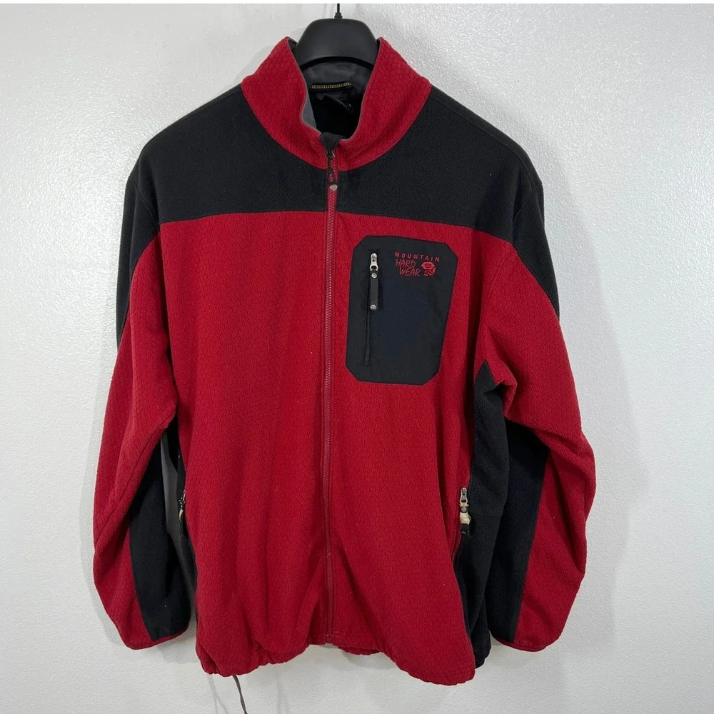 Vintage Y2K Mountain Hardwear Honeycomb Fleece‎ Jacket Mens XXL Red Black OM3865